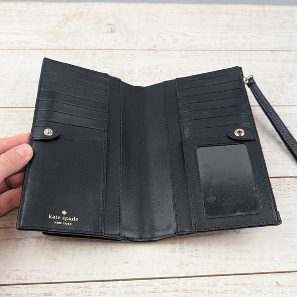 Kate Spade New York Leila Medium Pebbled Leather Phone Wristlet Black - Picture 5 of 8